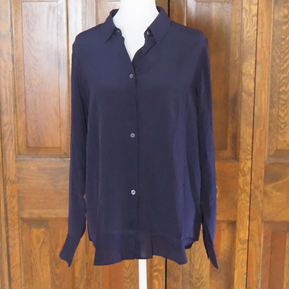 Boden Women's 100% Silk Navy Button Front Shirt Sz 10 Blouse Top Sienna T0844